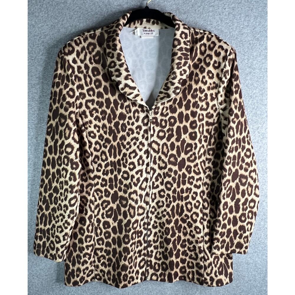 Toteables by S. Graver Leopard Print Zip Top Front Lightweight Jacket (L)
